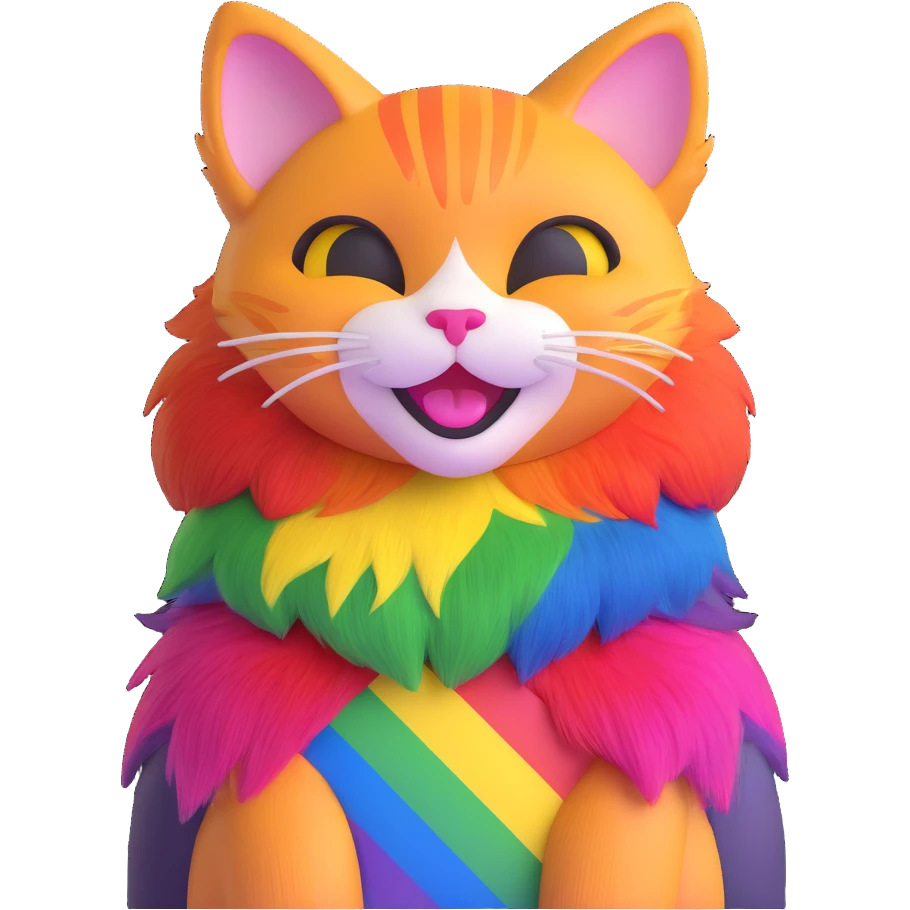 a happy cat with pride flag colors emoji