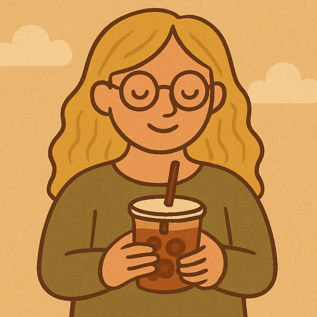 Make her hair longer, keep flat warm colors cartoon style. emoji