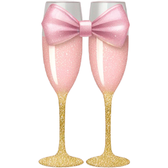 Light Pink glitter champagne glass with gold bow emoji