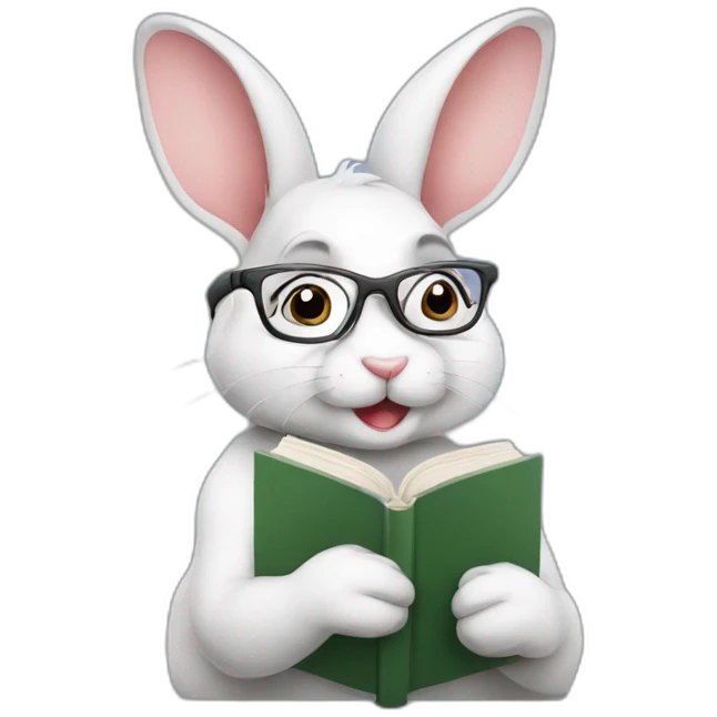 cute rabbit wearing glasses studying emoji