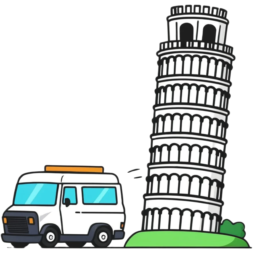 White colour van crashing into Pisa tower emoji