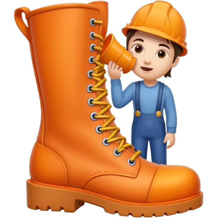 Person licking a large orange work boot emoji