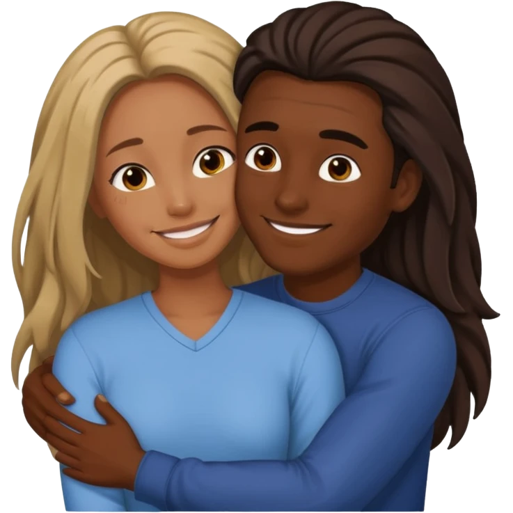 dark skin girlfriend hugs mixed boyfriend with long hair  emoji