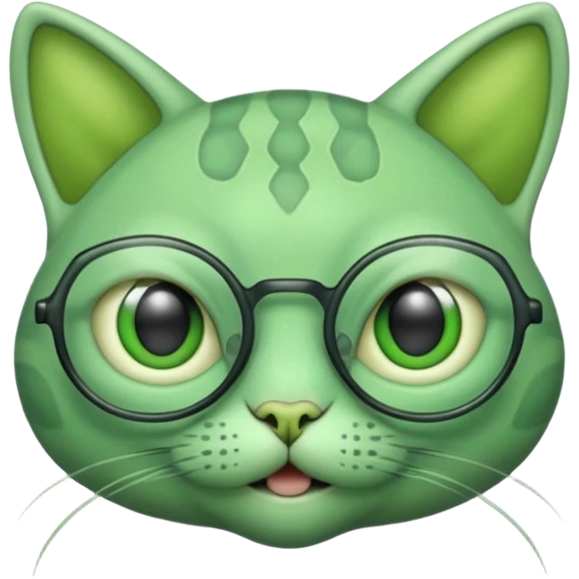 green alien cat with no fur, and spectacles emoji