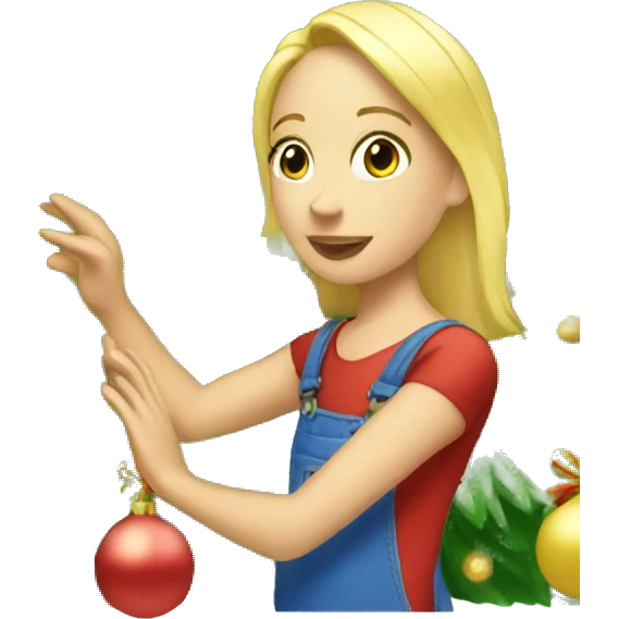 Blond Girl decorating a Christmas tree emoji