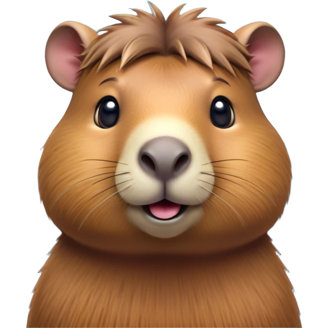 Cinematic Cute Capybara Portrait Emoji, Head tilted playfully and inquisitively, with a delightfully fluffy, rounded form accented by soft, inviting fur and round, sparkling eyes full of charm, Simplified yet irresistibly adorable features, highly detailed, glowing with a warm, friendly glow, high shine, affectionate and lively, stylized with a touch of whimsical cuteness, soft glowing outline, capturing the essence of a mischievous yet loving capybara that feels like it could tumble out of the screen into your arms! emoji