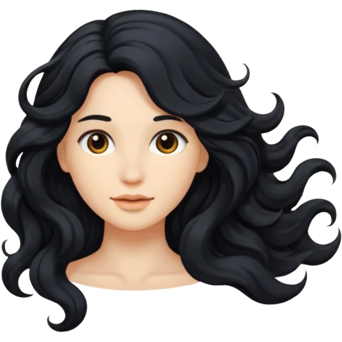 Long black hair wavy emoji