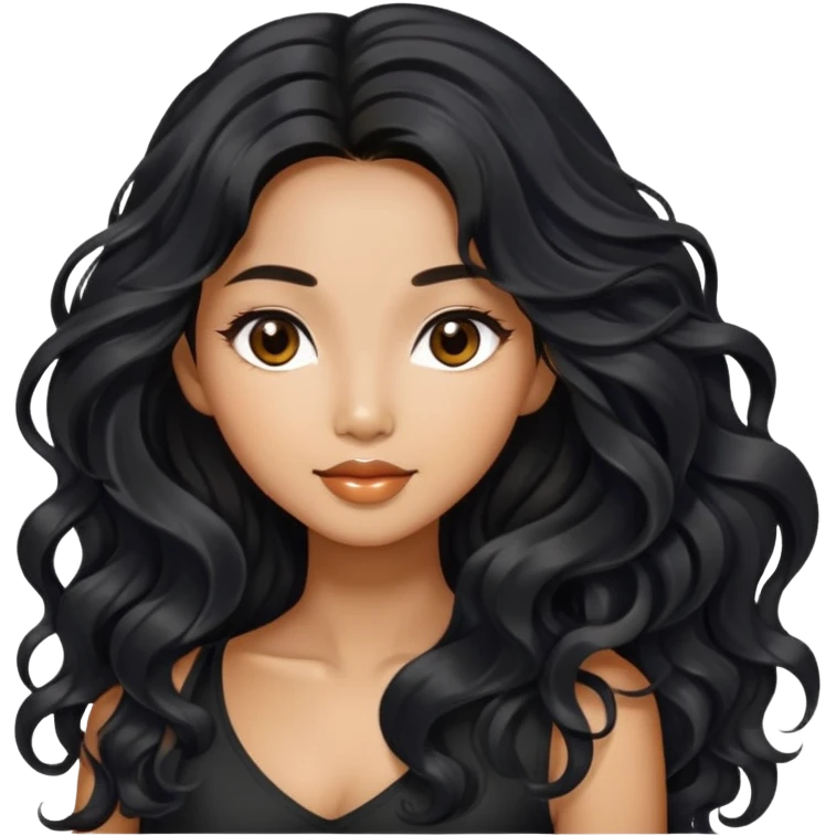 Alluring thai woman shiny long black wavy textured tousled hair emoji