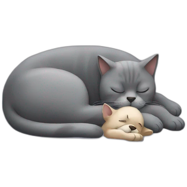 Big grey cat sleeping whit a dog  emoji