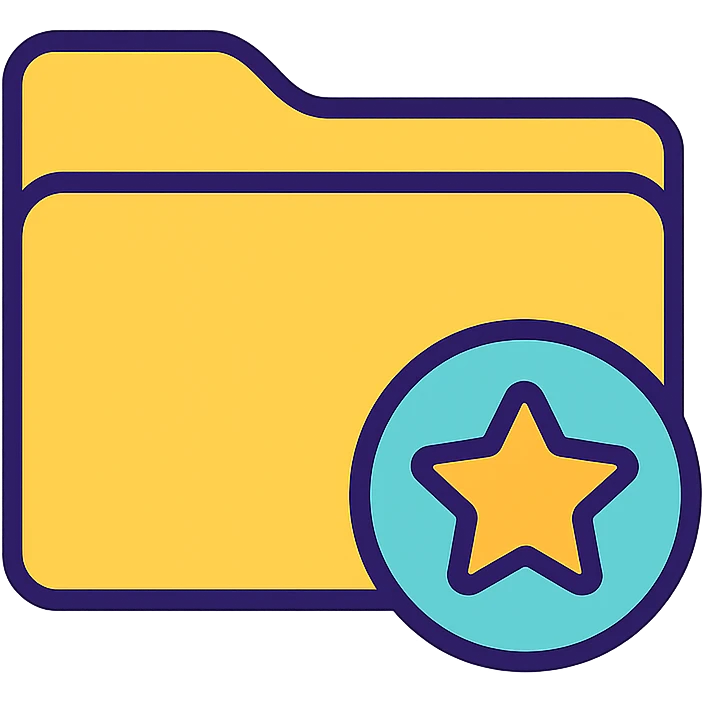 MacBook folder icon with star badge, representing favorites, colorful outlined style emoji
