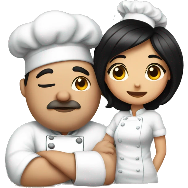 Chef with big belly kissing princess with black hair  emoji