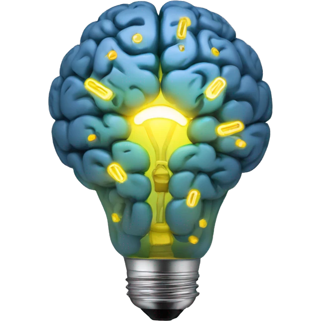 illuminated brain inside the light bulb emoji