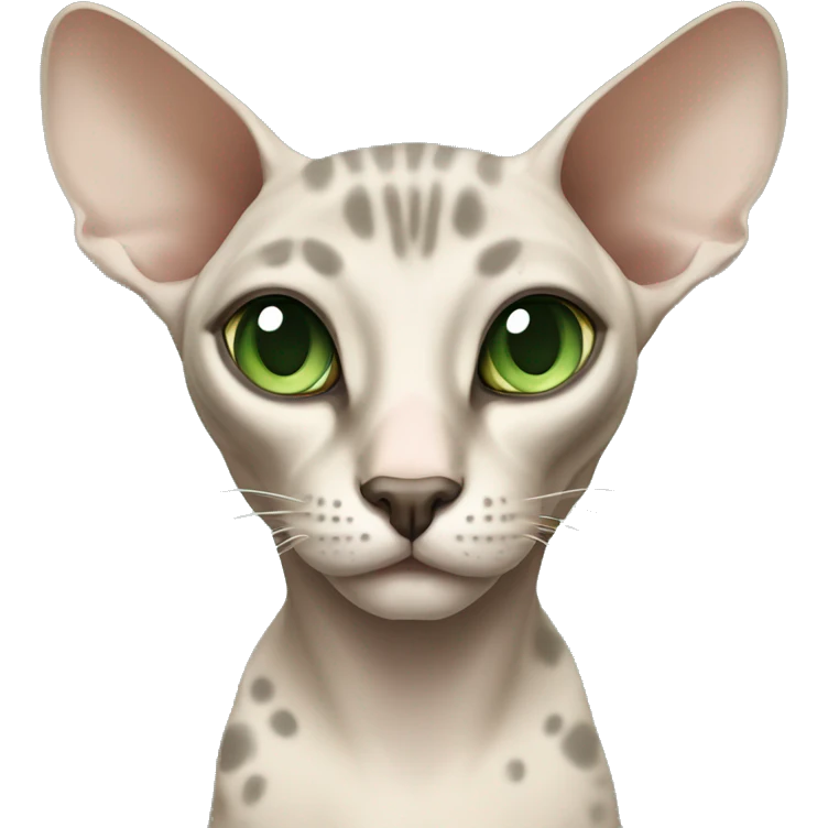 sphinx cat with green eyes beige with gray spots emoji