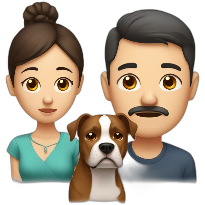 Sad Man with Chinese wife and brown Staffordshire terrier dog emoji