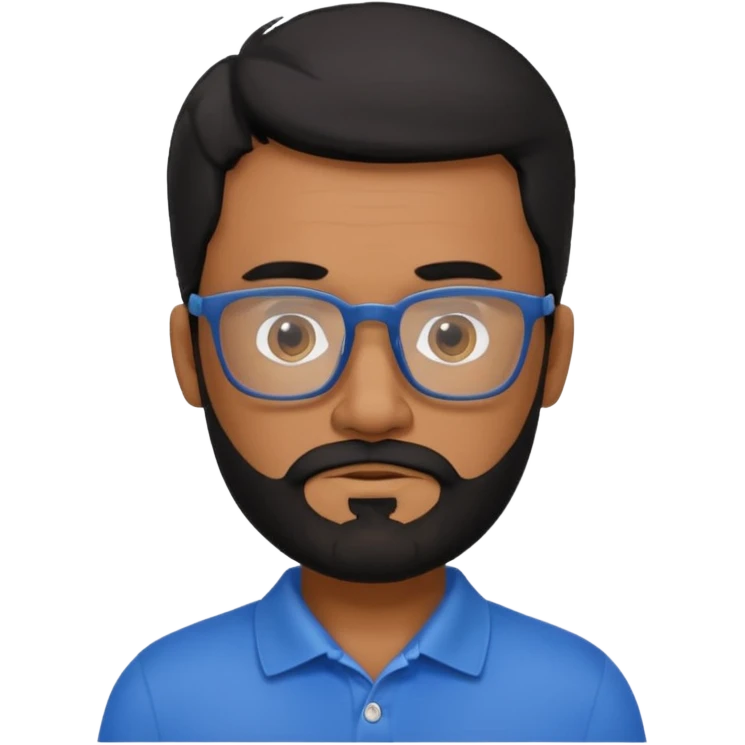 A tanned 50year old bearded man with black hair wearing glasses and a blue polo emoji