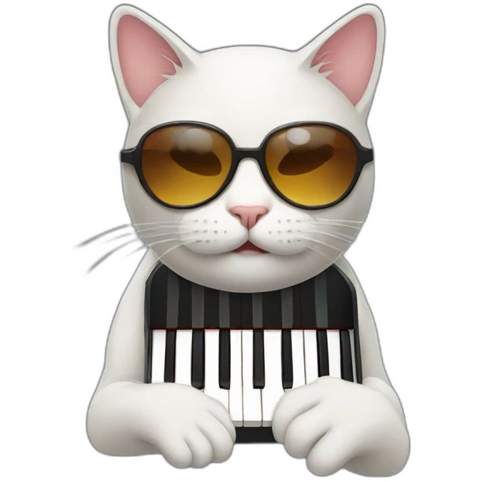 Cat playing piano with sunglasses emoji