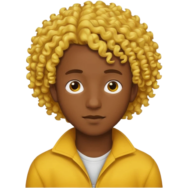 Young, male, dark skin, yellow curly hair emoji