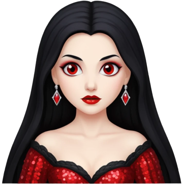Bride of Dracula with long black hair, red sequin outfit emoji