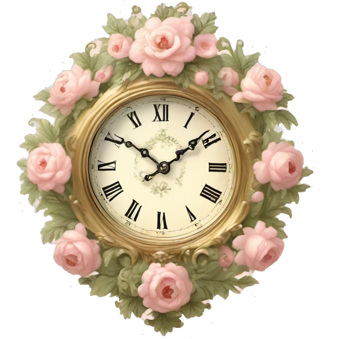 vintage rococo light pink dainty floral clock emoji