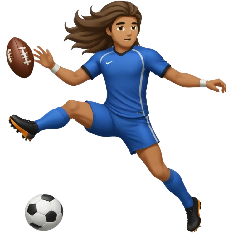 Long Haired Football Players, Male player with long hair kicking ball emoji