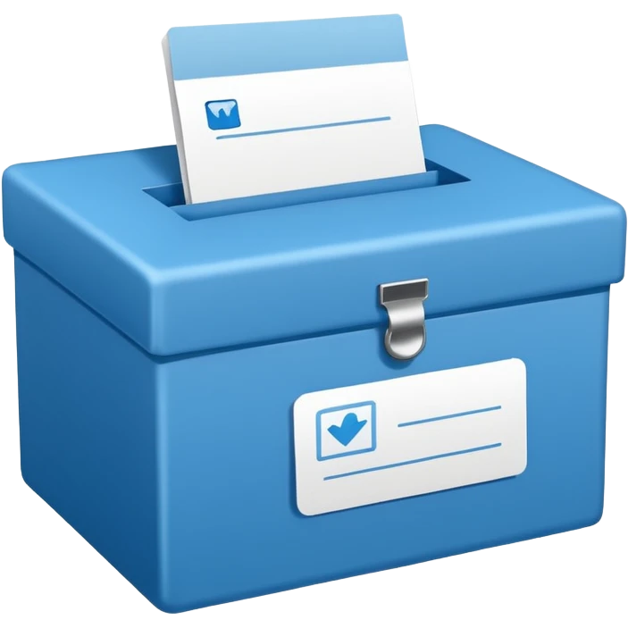 A paper blue box with a check in side emoji