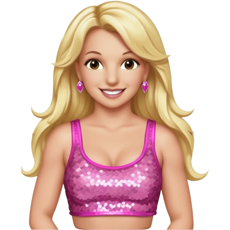 Britney Spears with long blonde hair, pink sequin crop top emoji