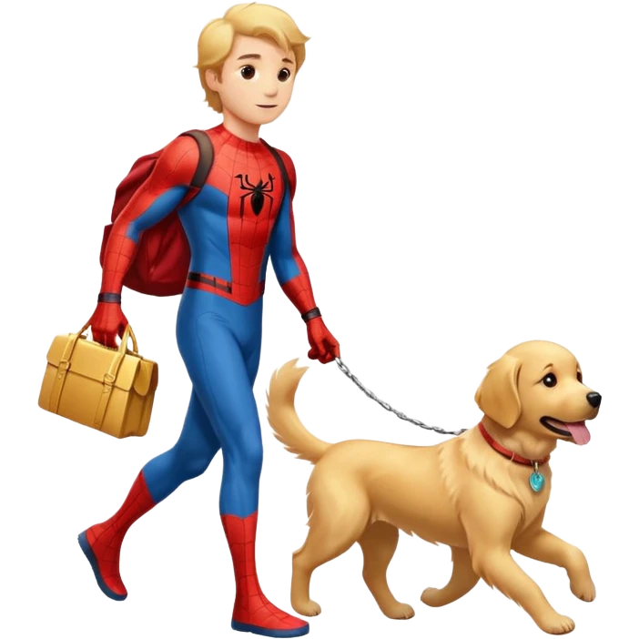 Spider-Man walking with a golden retriever emoji