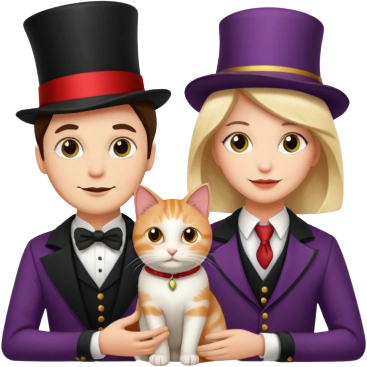 magician couple and their pet cat emoji