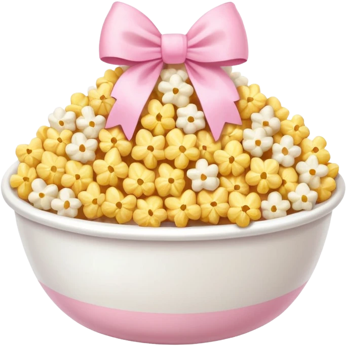 popcorn soft texture in white bowl with pink pastel bow not on top emoji