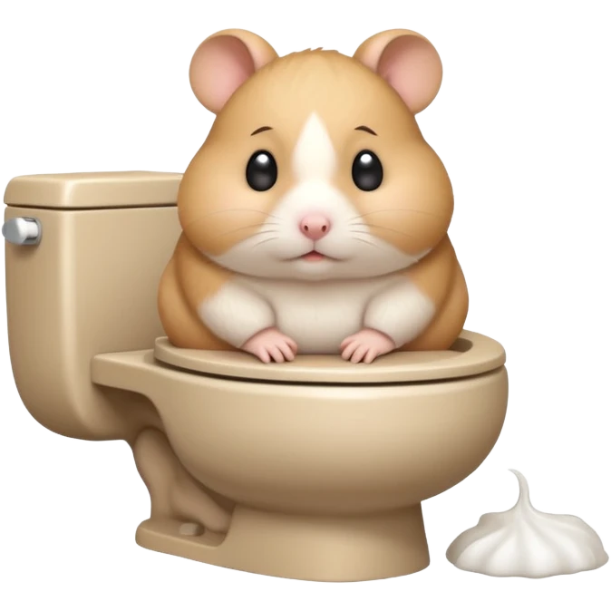 Cute chubby cartoon-style hamster sitting on toilet pooping looking guilty emoji