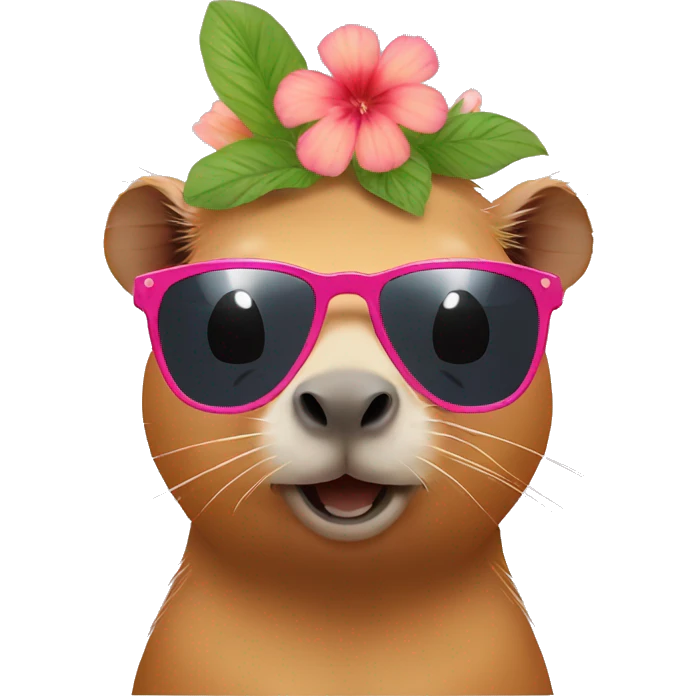 capybara with sunglasses and flower shirt eating poke emoji