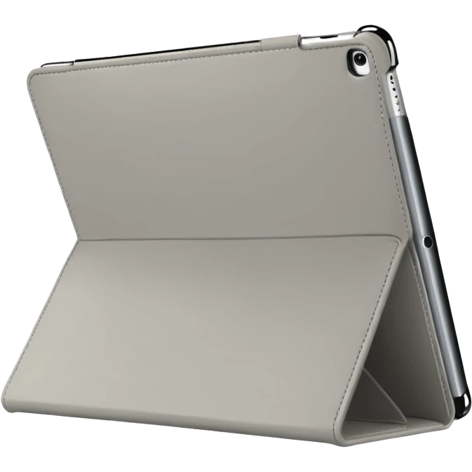 Closed forward facing Light grey trifold iPad cover. Plain no emojis or faces on the cover
 emoji