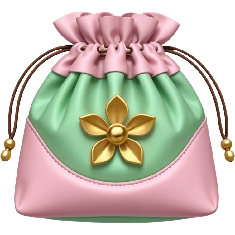 A Korean fortune pouch (bokjumeoni) in iPhone emoji style, pastel pink and light green colors, soft 3D glossy texture, centered, no outlines, transparent background. no face emoji