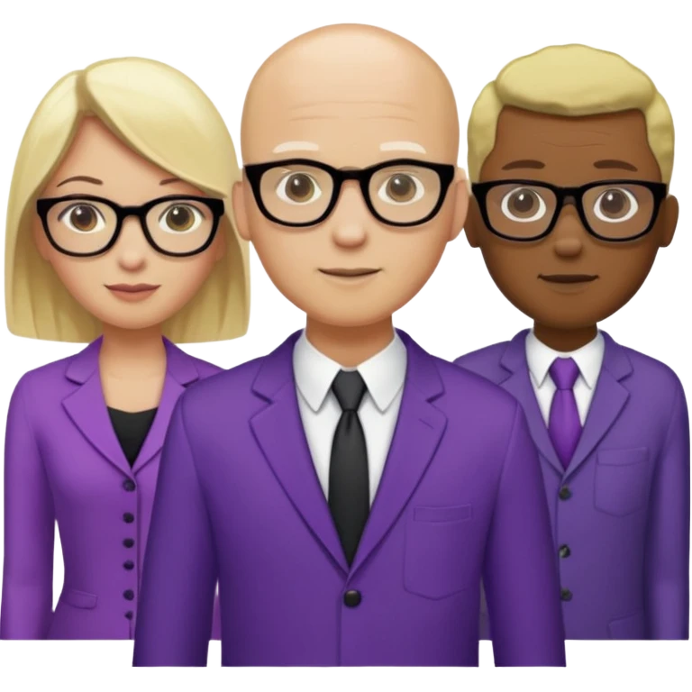 FIVE person team; 2 men and 3 women.  All dressed in yellow or purple.  Women have blonde and ash blonde hair.  1 man is black and bald, 1 man is caucasian and very little hair left.  All have glasses emoji