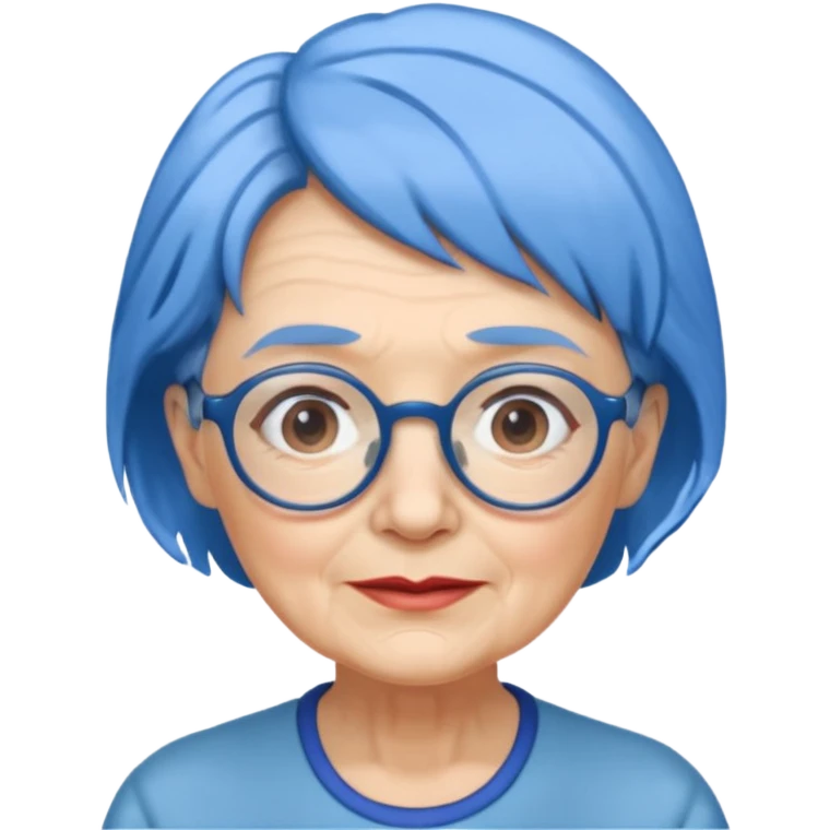 old lady with blue hair, wearing glasses, slight curl short hair emoji