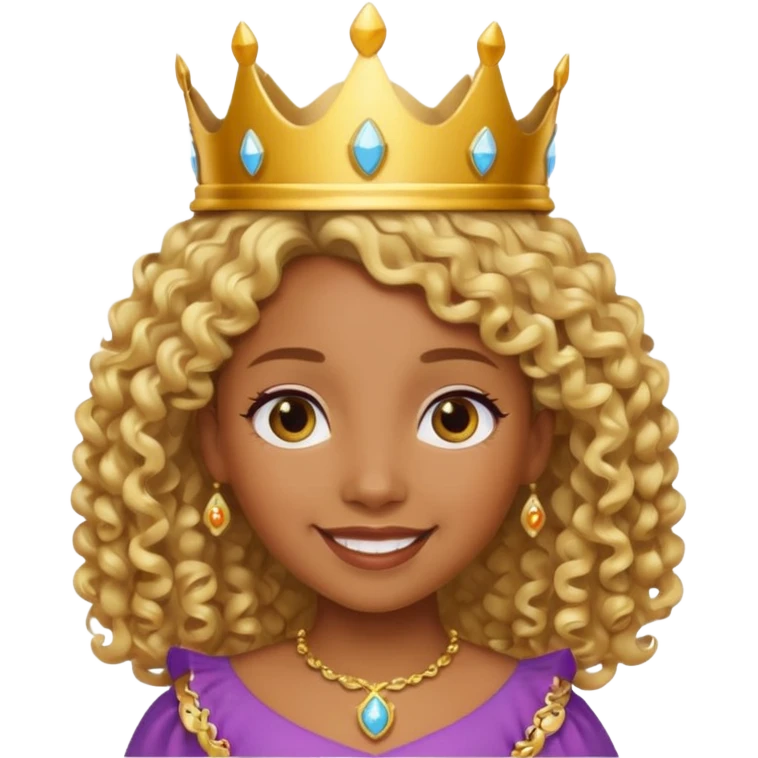 Princess brown skin, with curly blonde hair, small crown emoji