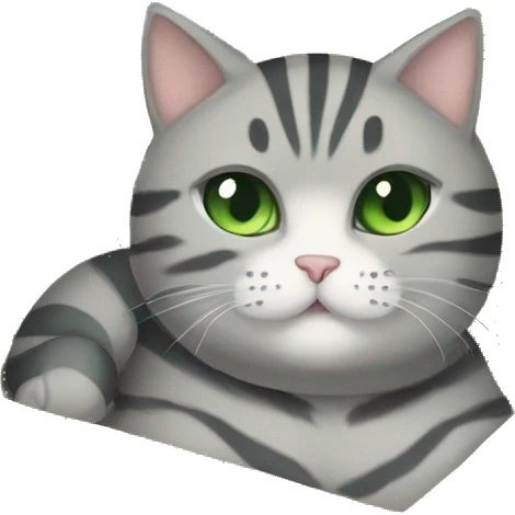 chubby gray striped cat with green eyes laying in a box emoji