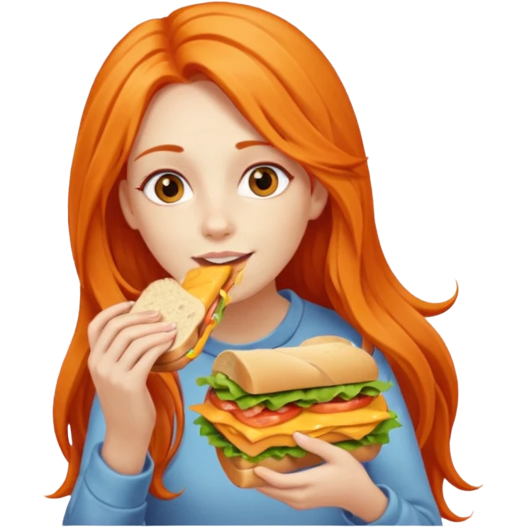 girl with very long orange hair eating a sanduíche  emoji