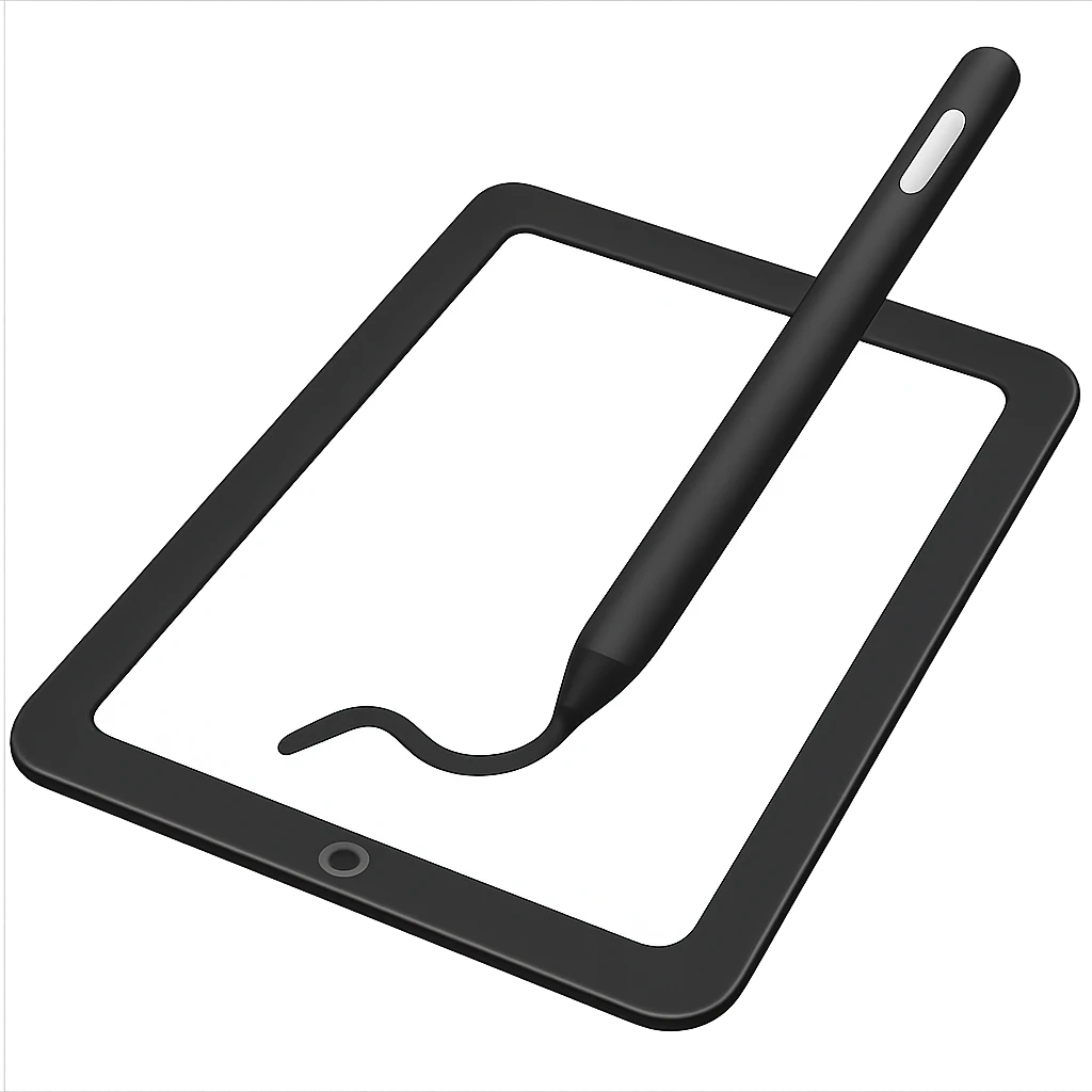 Remove the hand from the digital tablet with stylus, keep the board and drawing, in emoji style, with no background. emoji