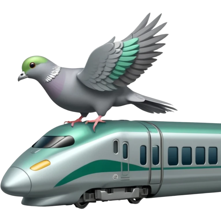Shinkansen green and pigeon is standing on the platform emoji