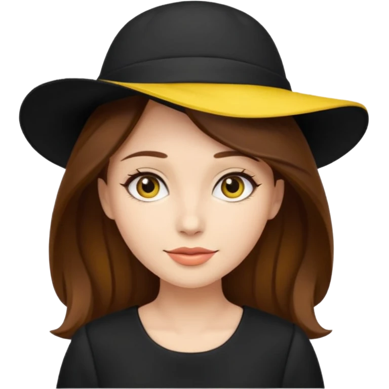 brown hair black dress yellow hat emoji