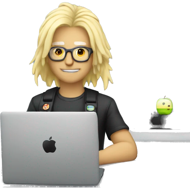 old punk software engineer with bleach blond hair and no glasses with german flag and apple laptop emoji