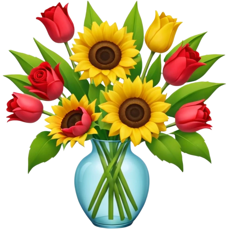 A mix bouquet of roses, Sunflowers and Tulips emoji