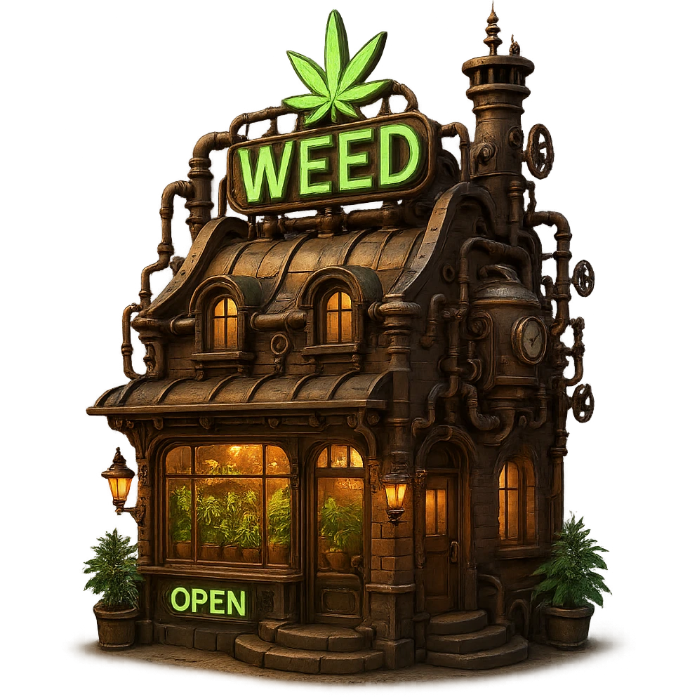 3D model of a weed store, steampunk style emoji