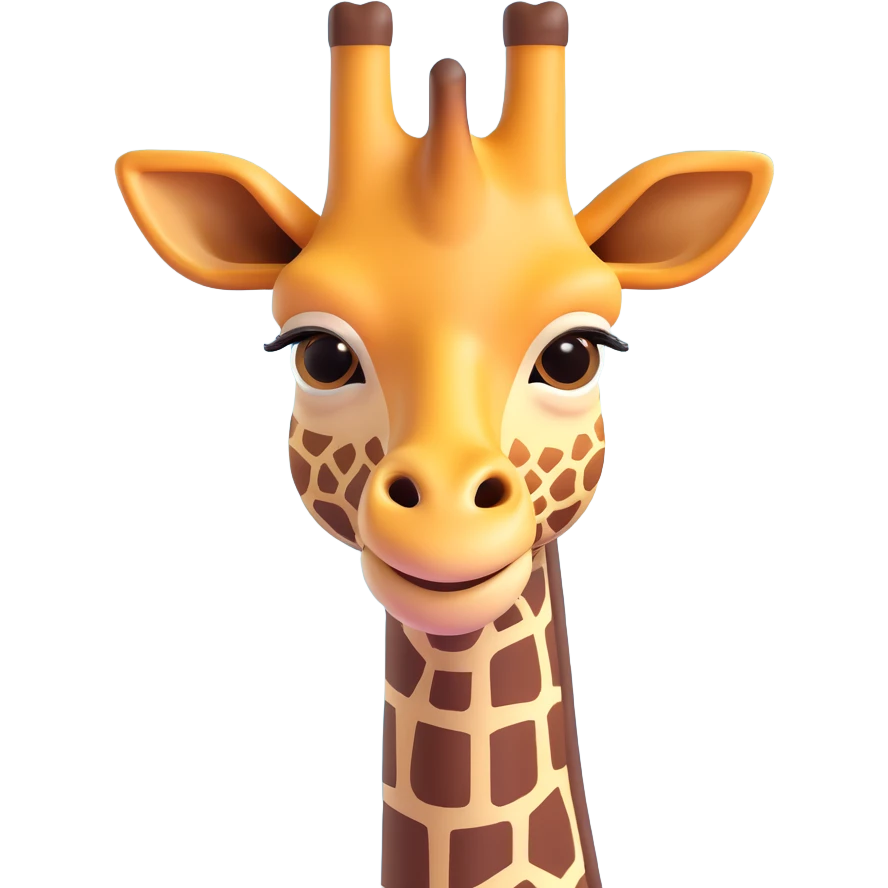 3D emoji of a giraffe head with neck, minimal details, cute and approachable emoji