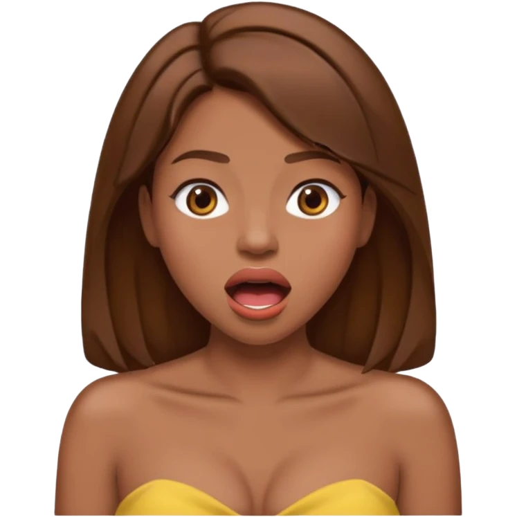 Woman brown hair. Mouth open. Not smiling. Very Large chest. emoji