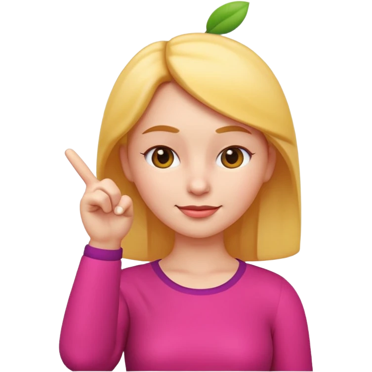 Apple-style 3D emoji of a cartoon woman pointing to her forehead with one finger, friendly expression, clean and colorful design, no background. emoji