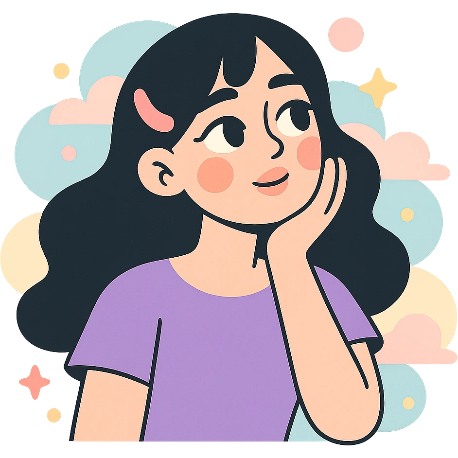 aesthetic girl with black hair, soft pastel colors, dreamy background emoji