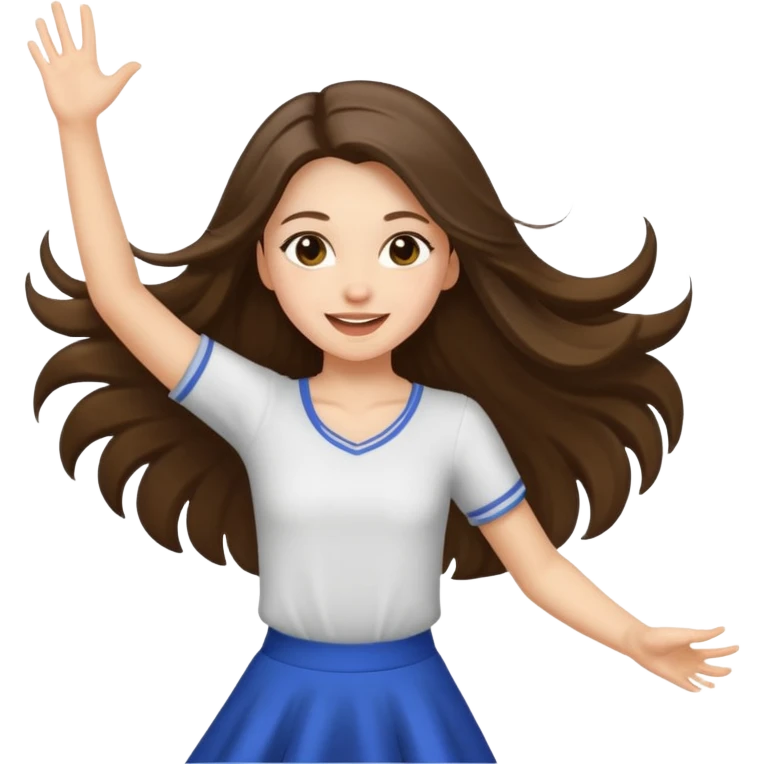 white brunette girl long hair with hazel eyes in light dancing emoji