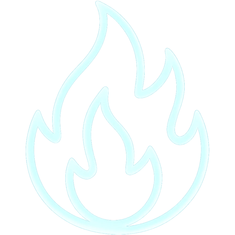 Add a stylized and glowing blue tint to the white fire, with no background, emphasizing a vibrant and luminous effect. emoji